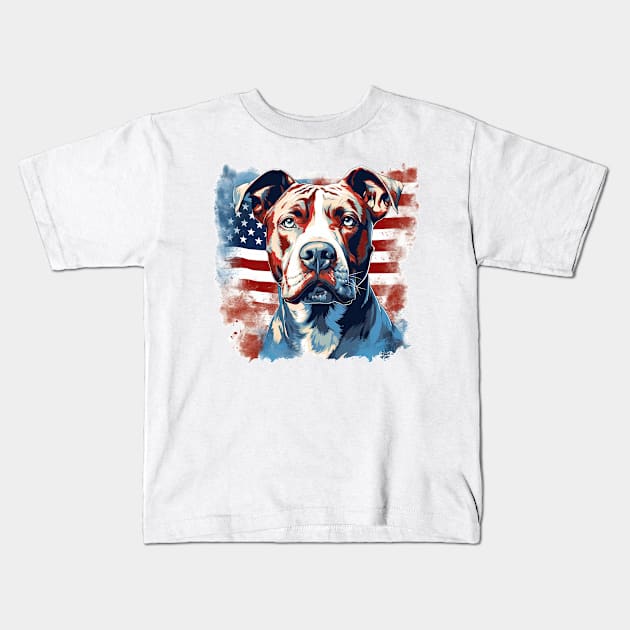 Patriotic Pit Bull Red White and Blue 4th of July Kids T-Shirt by Mojitojoe